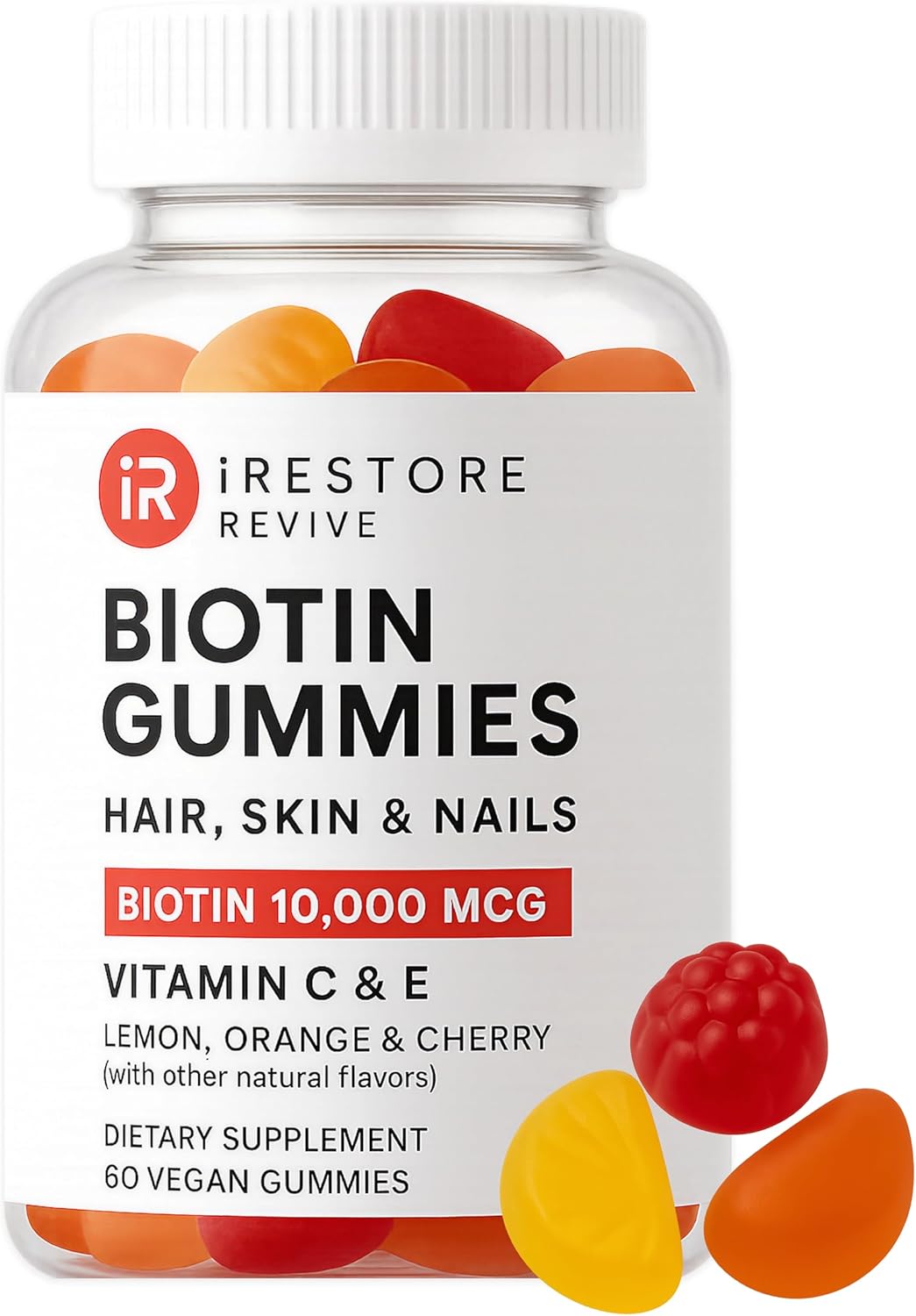 iRestore Biotin Gummies 10,000 mcg - Hair, Skin & Nails Supplement, 60 Vegan Gummies - görsel 1