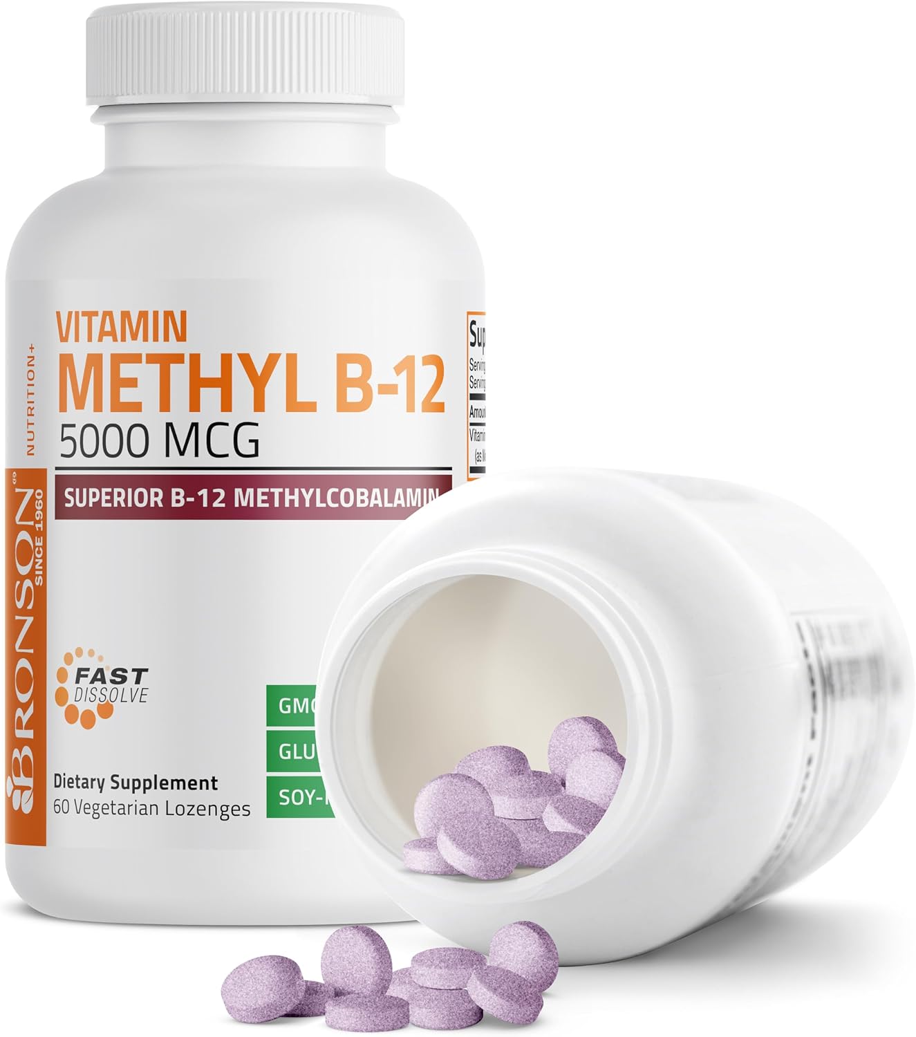 Bronson Methyl B12 5000 mcg Vitamin B12 Methylcobalamin Energy & Brain Support 60 Lozenges - görsel 4