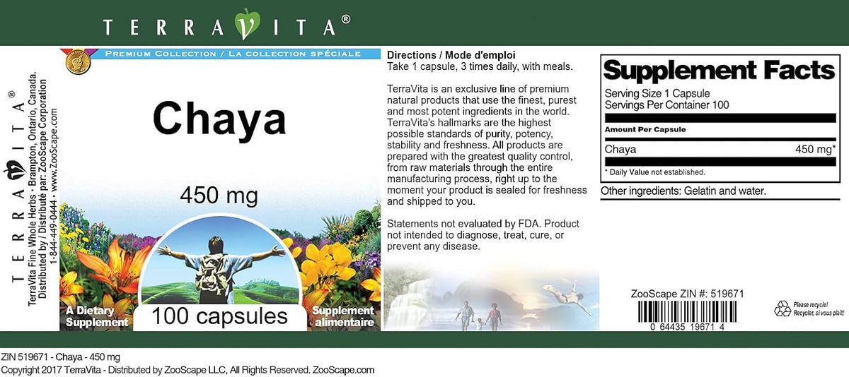 TerraVita Chaya - 450 mg - 100 Capsules (3 Pack) - görsel 3