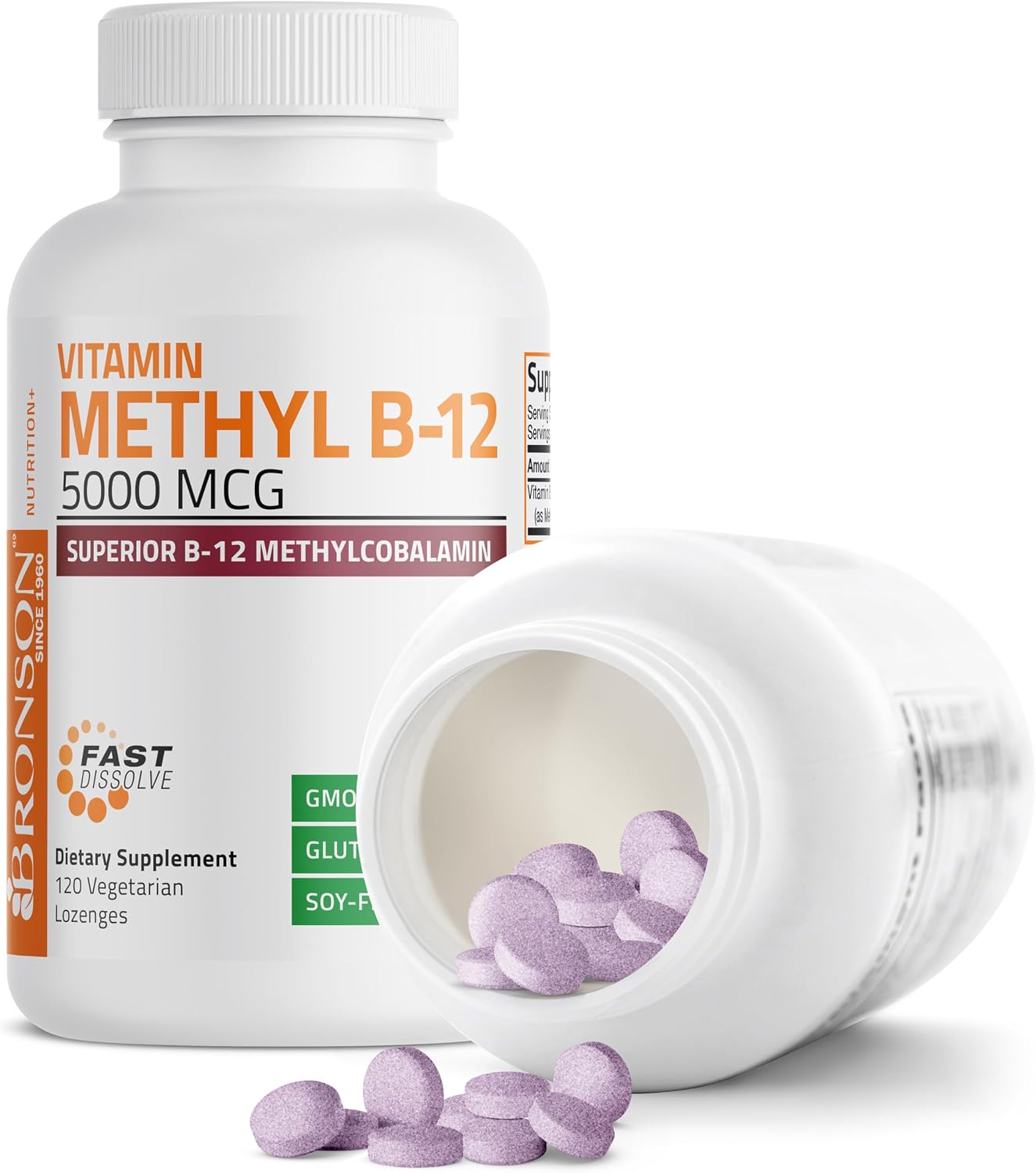 Bronson Methyl B12 5000 mcg Vitamin B12 Methylcobalamin Energy & Brain Support, 120 Lozenges - görsel 4