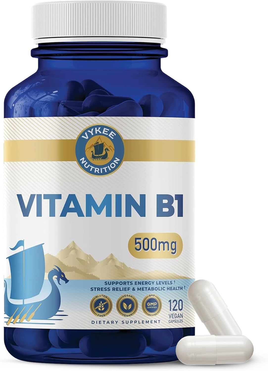 Vykee Nutrition Vitamin B1 (Thiamine) Capsules – 500 mg, 120 Count - görsel 1