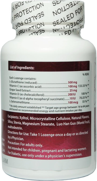 Thiocell Glutathione Complex Food Supplement – Lozenges with Vitamins C, D, E, Selenium, and Grape Seed Extract