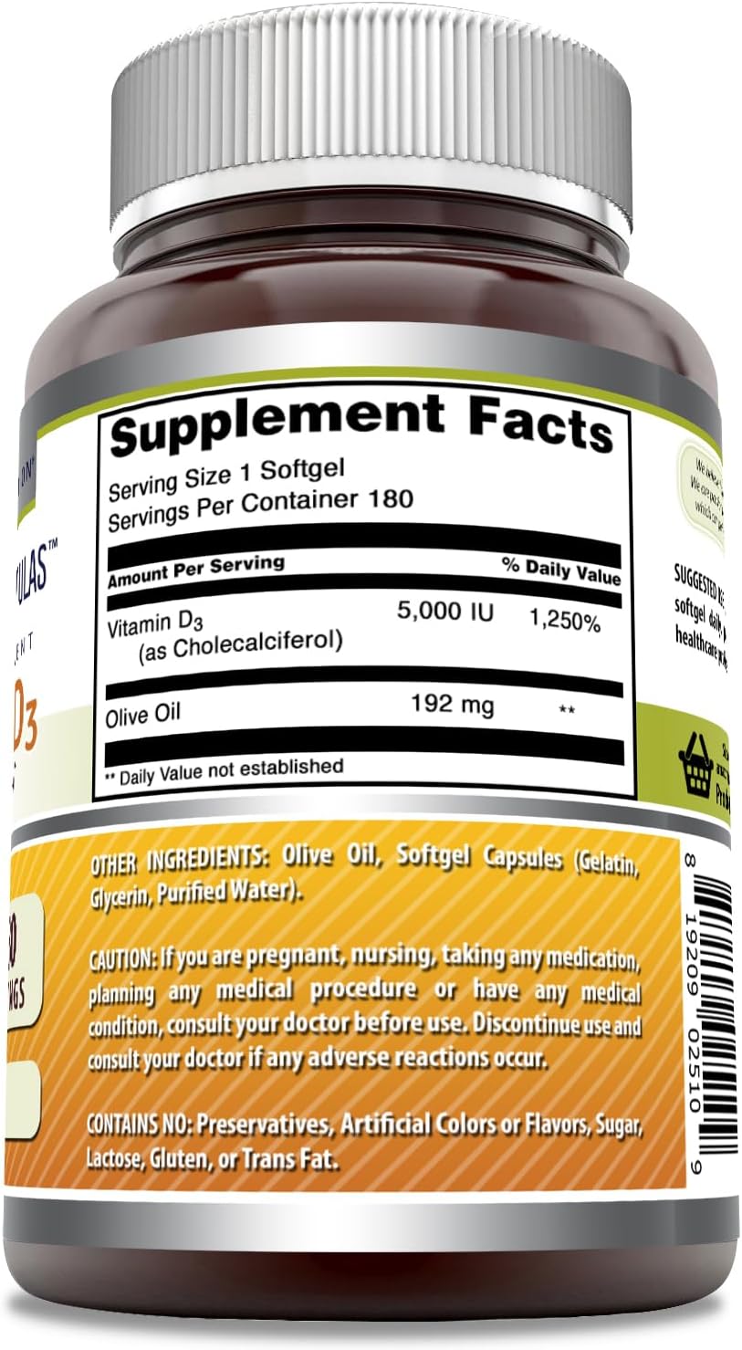 Amazing Formulae Vitamin D3 5000 IU with Olive Oil Softgels, 180 Count - görsel 3