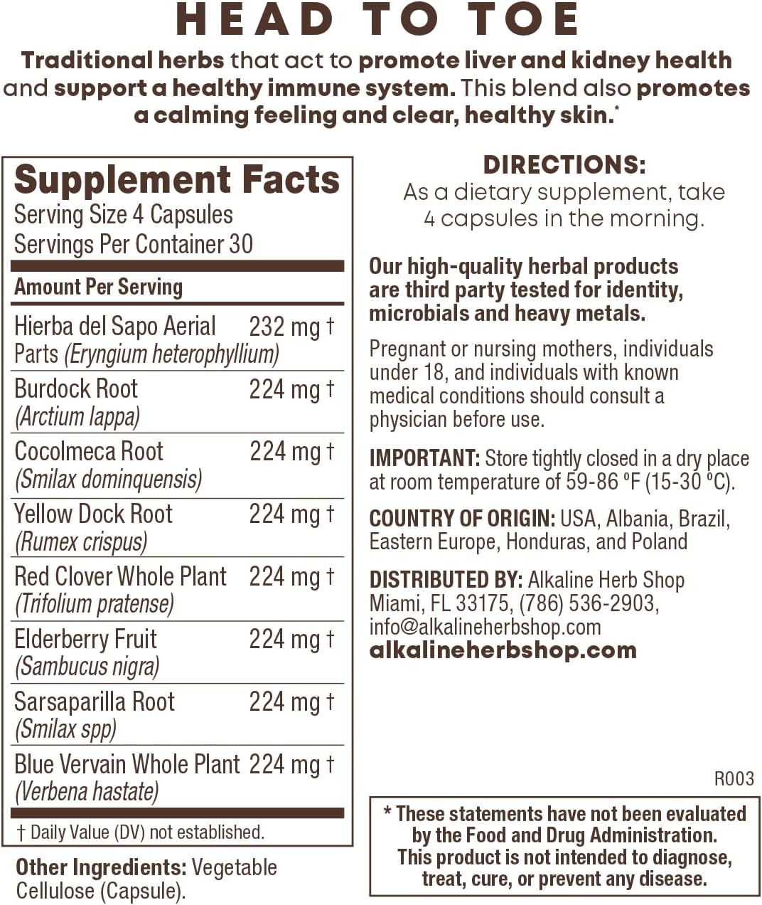 Head to Toe Supplement 120 Capsules - Happy Healthy Body by Alkaline Herb Store - görsel 1
