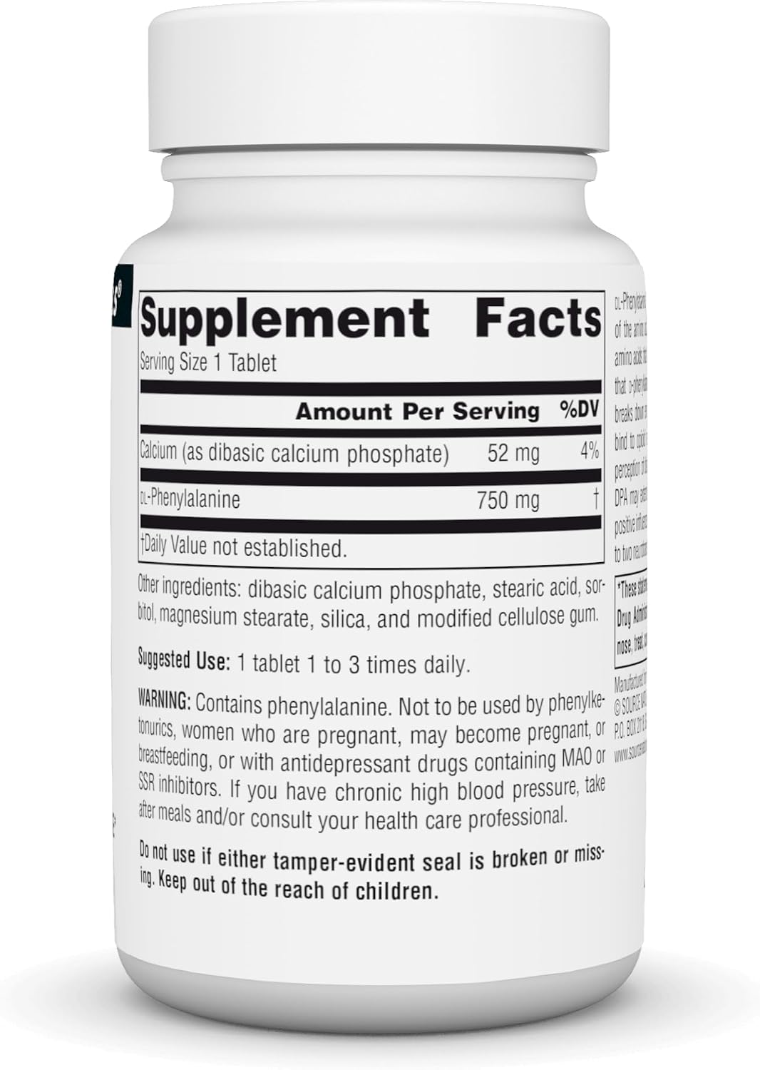 Source Naturals DLPA (DL-Phenylalanine) 750 mg – 30 Tablets - görsel 2