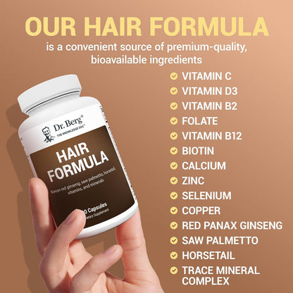 Dr. Berg All-in-One Vitamins for Hair, Skin & Nails - Advanced Formula with Biotin, Saw Palmetto, DHT Blocker & Trace Minerals - 90 Veg Capsules
