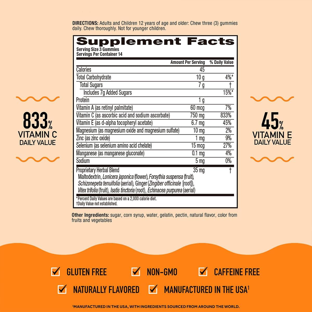 Airborne 750mg Vitamin C Immune Support Gummies, Zesty Orange Flavour, Gluten-free, 42 Gummies (3 Pack) - görsel 5