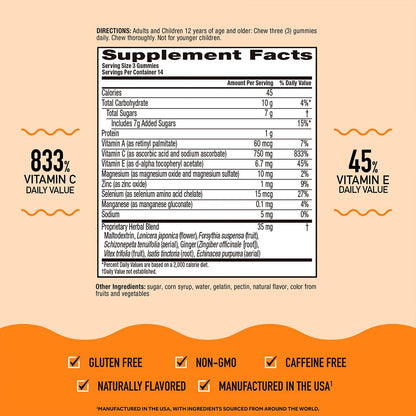 Airborne 750mg Vitamin C Immune Support Gummies, Zesty Orange Flavour, Gluten-free, 42 Gummies (3 Pack)