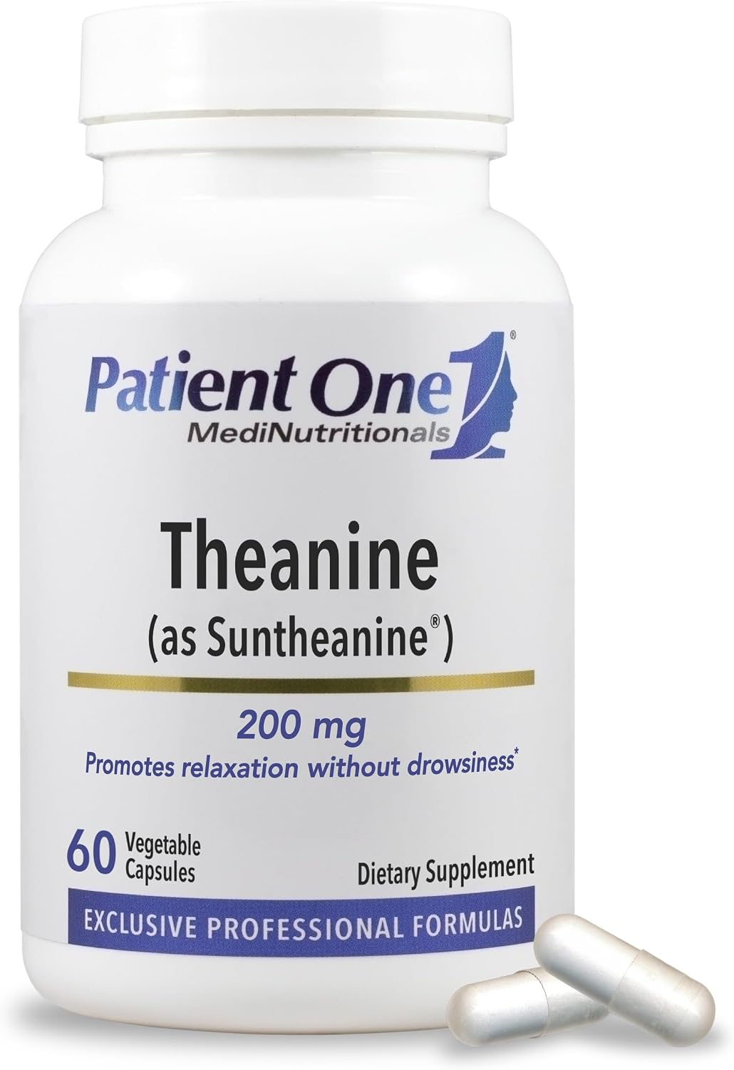 Patient One Theanine 200 mg – Supplement for Stress Response, Relaxation and Focus – with Suntheanine – 60 Capsules - görsel 1