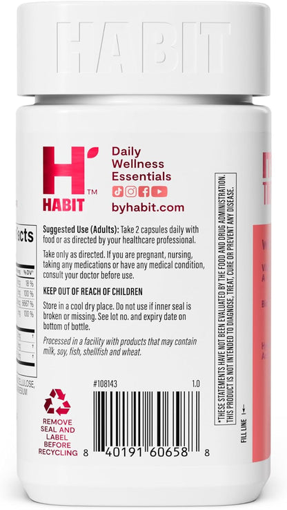 Habit Hair, Skin & Nails Supplement Twin Pack (120 Capsules) - New Look, Supports Skin Hydration, Hair & Nail Strength, Biotin 2000mcg, Vitamin A & C, Hyaluronic Acid, Rosehip, Vegan, Non-GMO