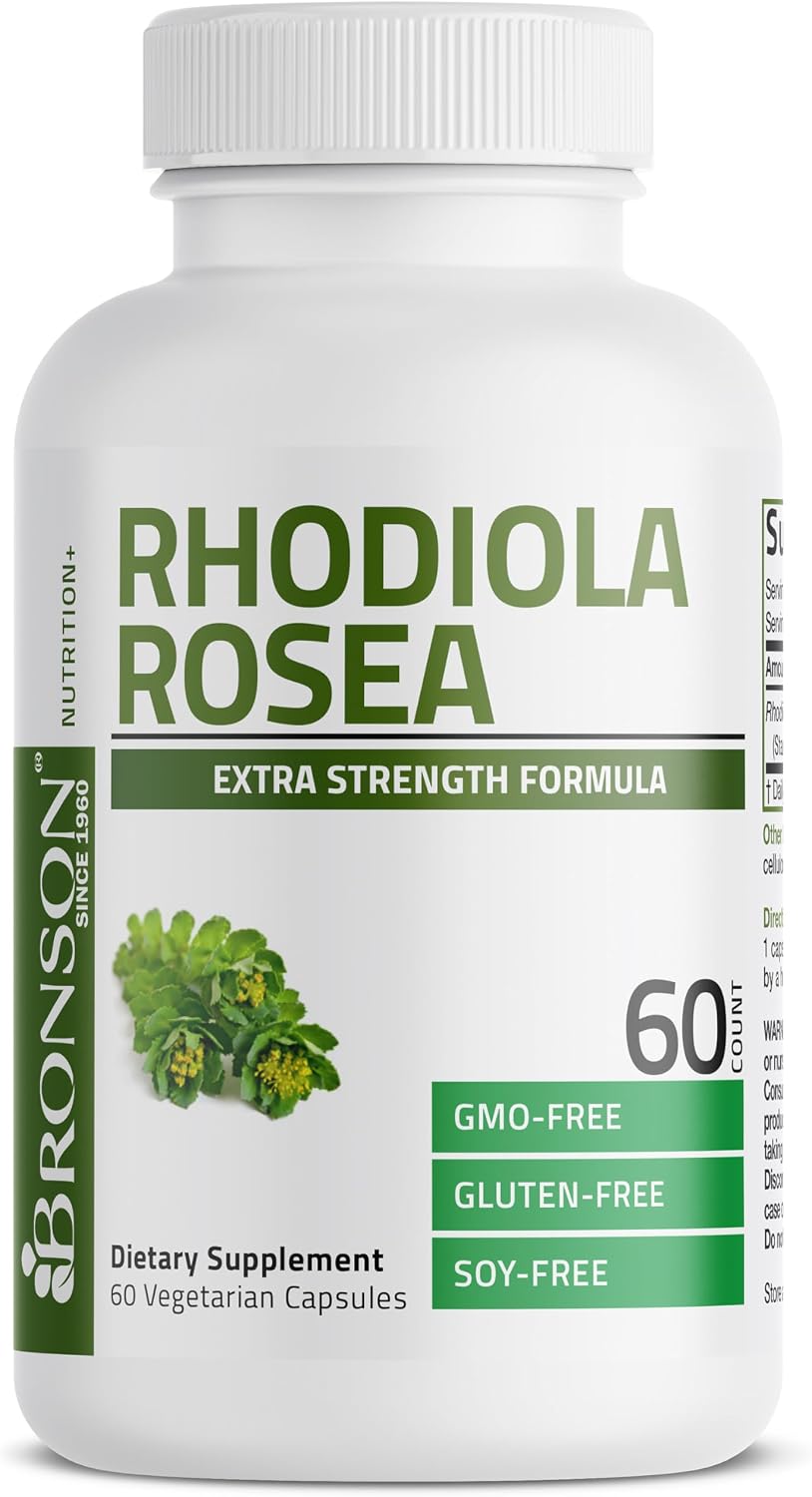 Bronson Rhodiola Rosea Vegetarian Capsules – Adaptogenic Herb – Brain, Stress & Mood Support – Non-GM, 60 Count - görsel 1