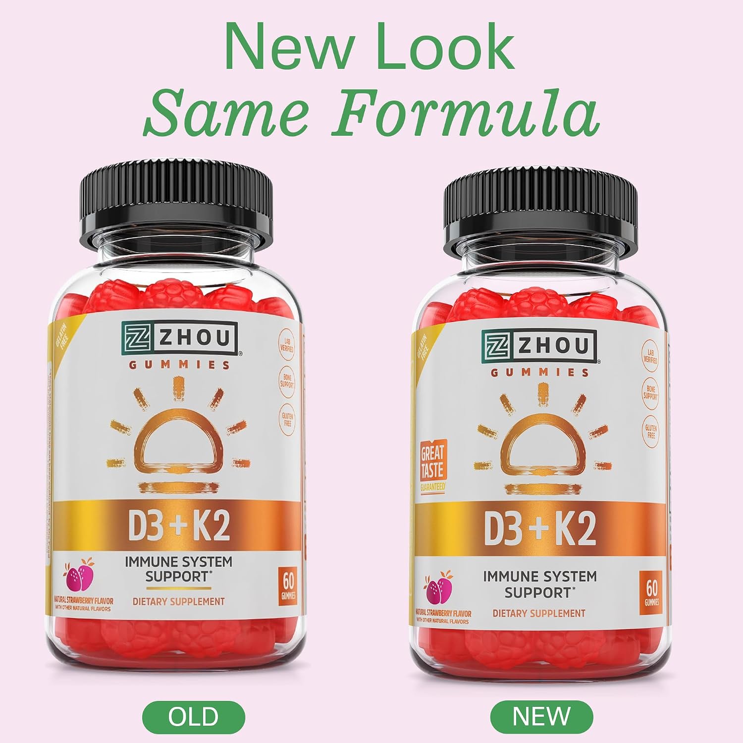 Zhou D3+K2 - Vitamin D3 K2 Supplement for Women and Men, Immune Support, Gelatine-free Gummy with 5000 IU D3 and MK-7 - 60 Veggie Gummies - görsel 3