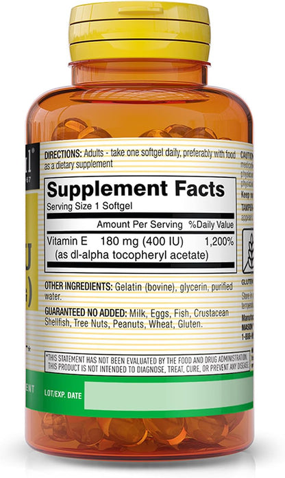 MASON NATURAL Vitamin E 400 IU (180 mg) - 100 Softgels