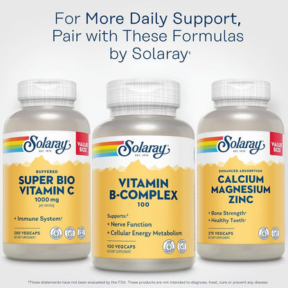 SOLARAY Vitamin B Complex 100mg – All 8 B Vitamins for Energy, Nerve & Heart Health (100 Vegan Capsules)