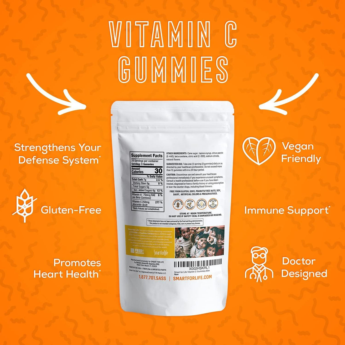 Smart for Life Vitamin C Gummies - Plant-Based Vegan Vitamin C Gummies Natural Orange Flavour - Immune Support Gummies for Adults and Kids - Non-GMO - Dietary Supplement - 60 Count - görsel 5