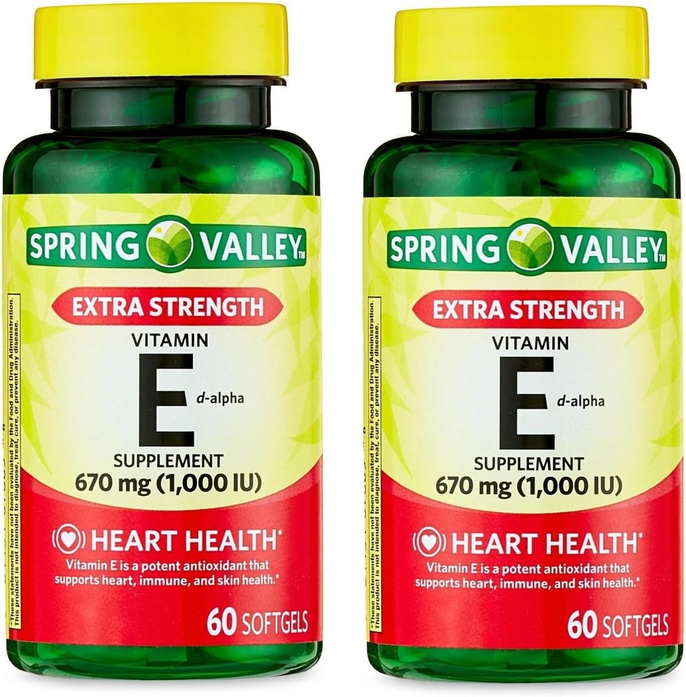Vitamin E 670mg (1,000 IU) Extra Strength Softgels – 60 Softgels per Bottle (Pack of 2) - görsel 1