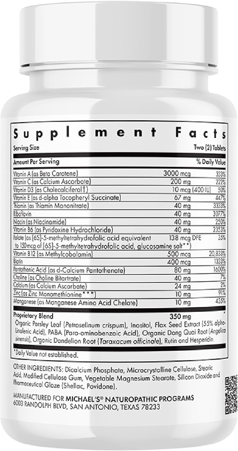 Michael's Health Naturopathic Programmes Teen Girls Multivitamin - 60 Vegetarian Tablets - With B Complex Vitamins & Female Herbal Blend - Kosher - 30 Servings - görsel 9