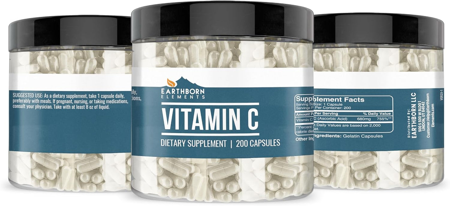 Earthborn Elements Vitamin C 200 Capsules, Pure & Undiluted, No Additives - görsel 4