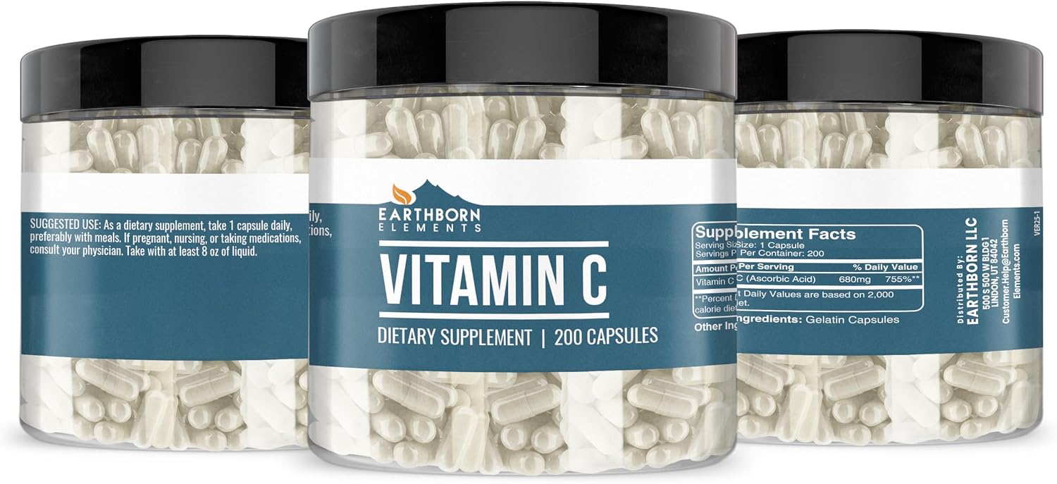 Earthborn Elements Vitamin C 200 Capsules, Pure & Undiluted, No Additives - görsel 4