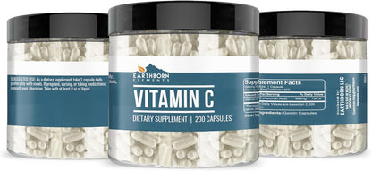 Earthborn Elements Vitamin C 200 Capsules, Pure & Undiluted, No Additives