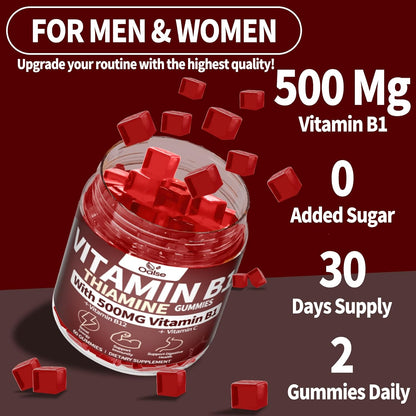 OALSE Thiamine Vitamin B1 Gummies - 500mg Vegan Sugar Free Supplement with Natural Mixed Berries Flavour (60 Counts)