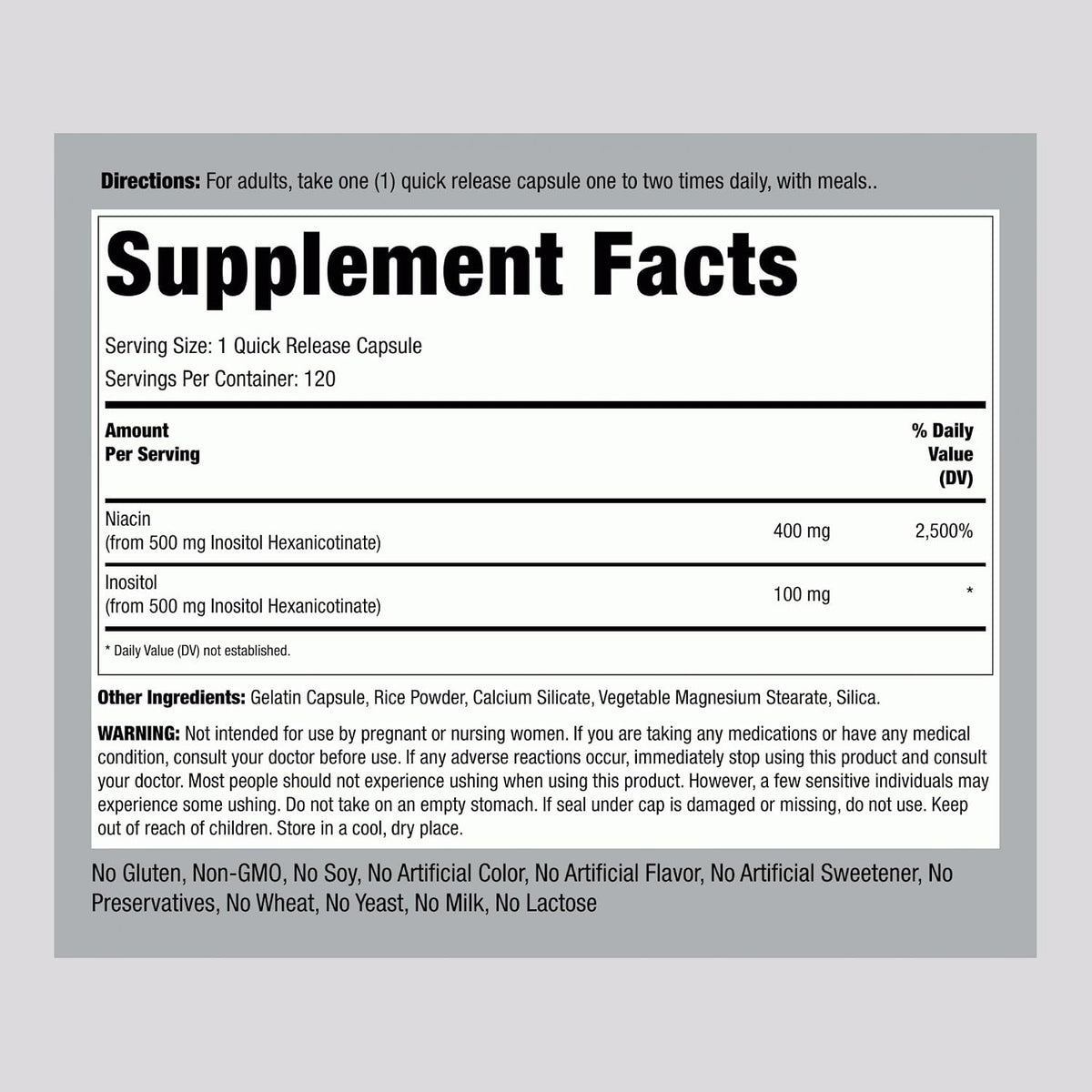 Lindberg Niacin 500mg Flush Free – Inositol Hexanicotinate, 120 Capsules - görsel 2