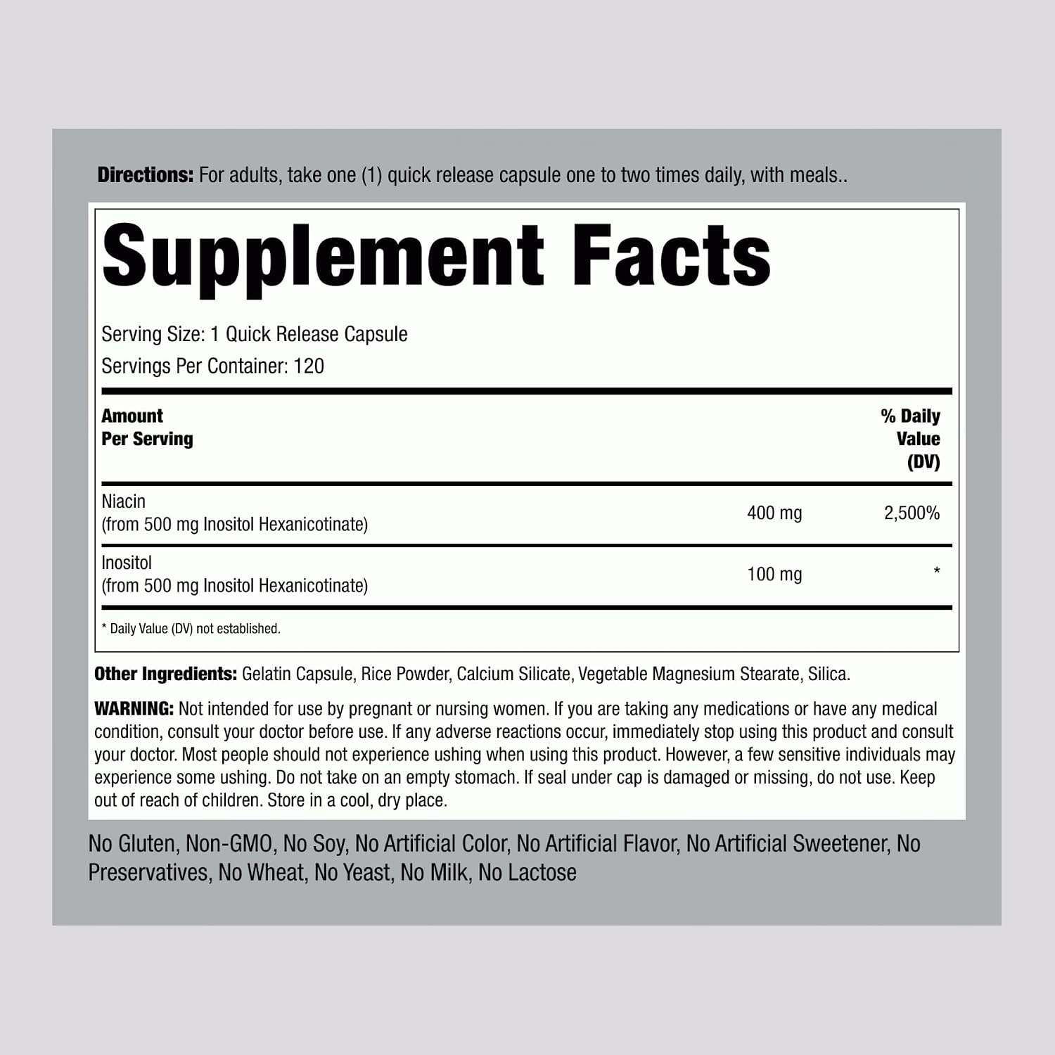 Lindberg Niacin 500mg Flush Free – Inositol Hexanicotinate, 120 Capsules - görsel 2