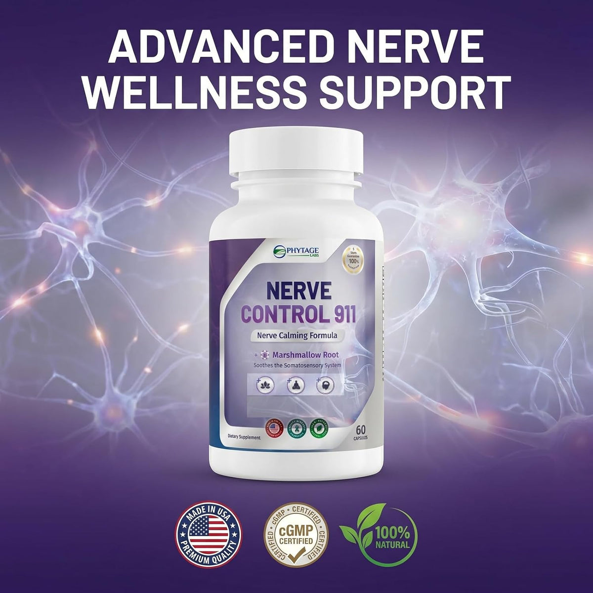 Phytage Labs Nerve Control 911 – Herbal Nerve Support Supplement – 60 Capsules - görsel 3