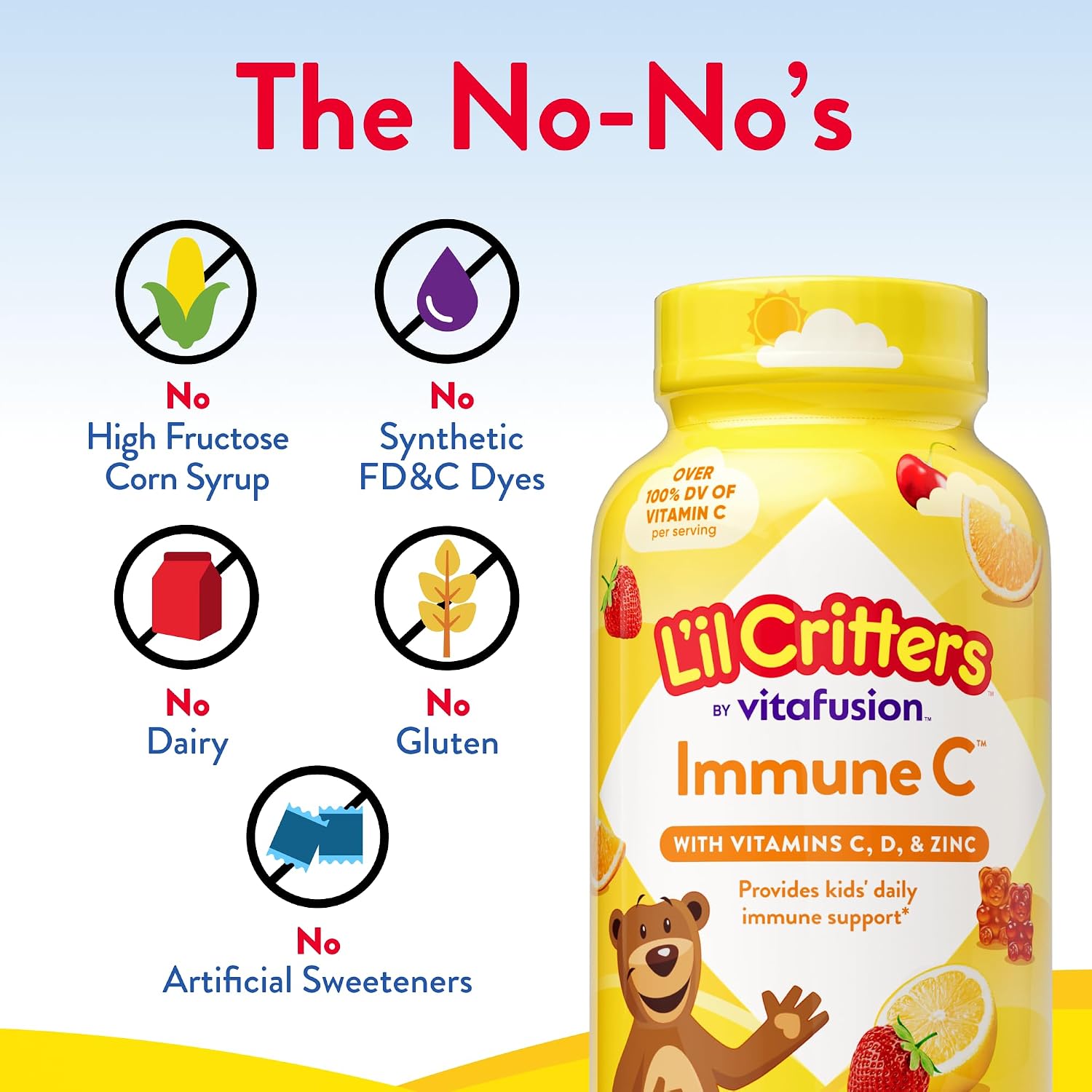 L'il Critters Children's Immune C | Vitamin C and Zinc Gummies | 190 Count | Assorted Fruit Flavours | Gluten and Dairy-Free Children's Gummy Supplement - görsel 5