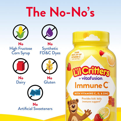 L'il Critters Children's Immune C | Vitamin C and Zinc Gummies | 190 Count | Assorted Fruit Flavours | Gluten and Dairy-Free Children's Gummy Supplement