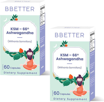 BBETTER Ashwagandha KSM-66 Capsules 500mg - Organic Ashwagandha Root Extract - 60 Vegan Capsules