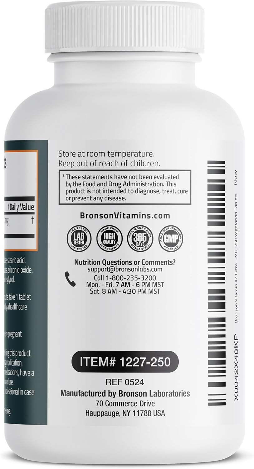 Bronson Vitamin K2 MK-7 200mcg Extra Strength, 250 Vegetarian Tablets - görsel 6