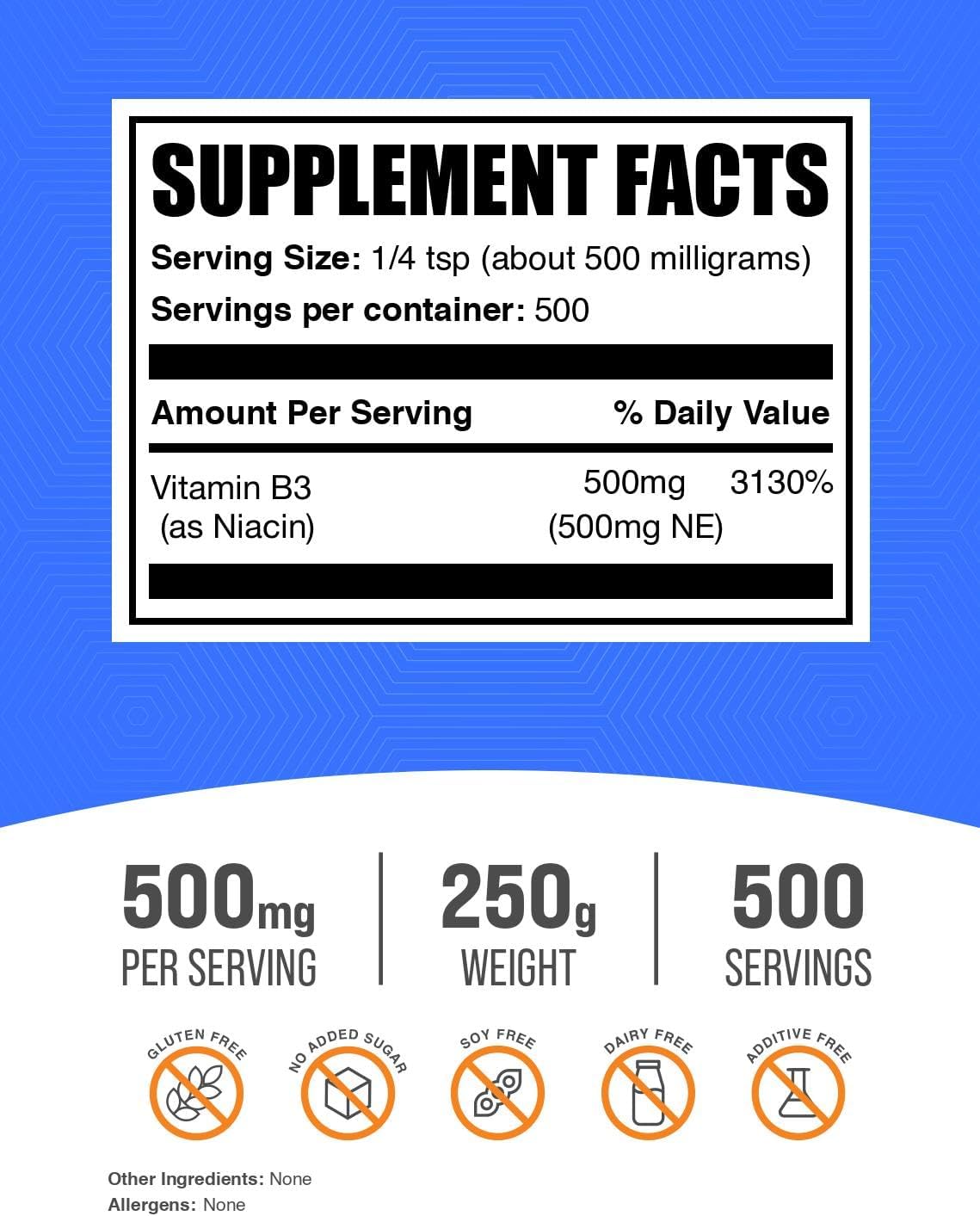 BulkSupplements.com Niacin Powder – Vitamin B3 Supplement, 500 mg per serving, 250 g - görsel 2