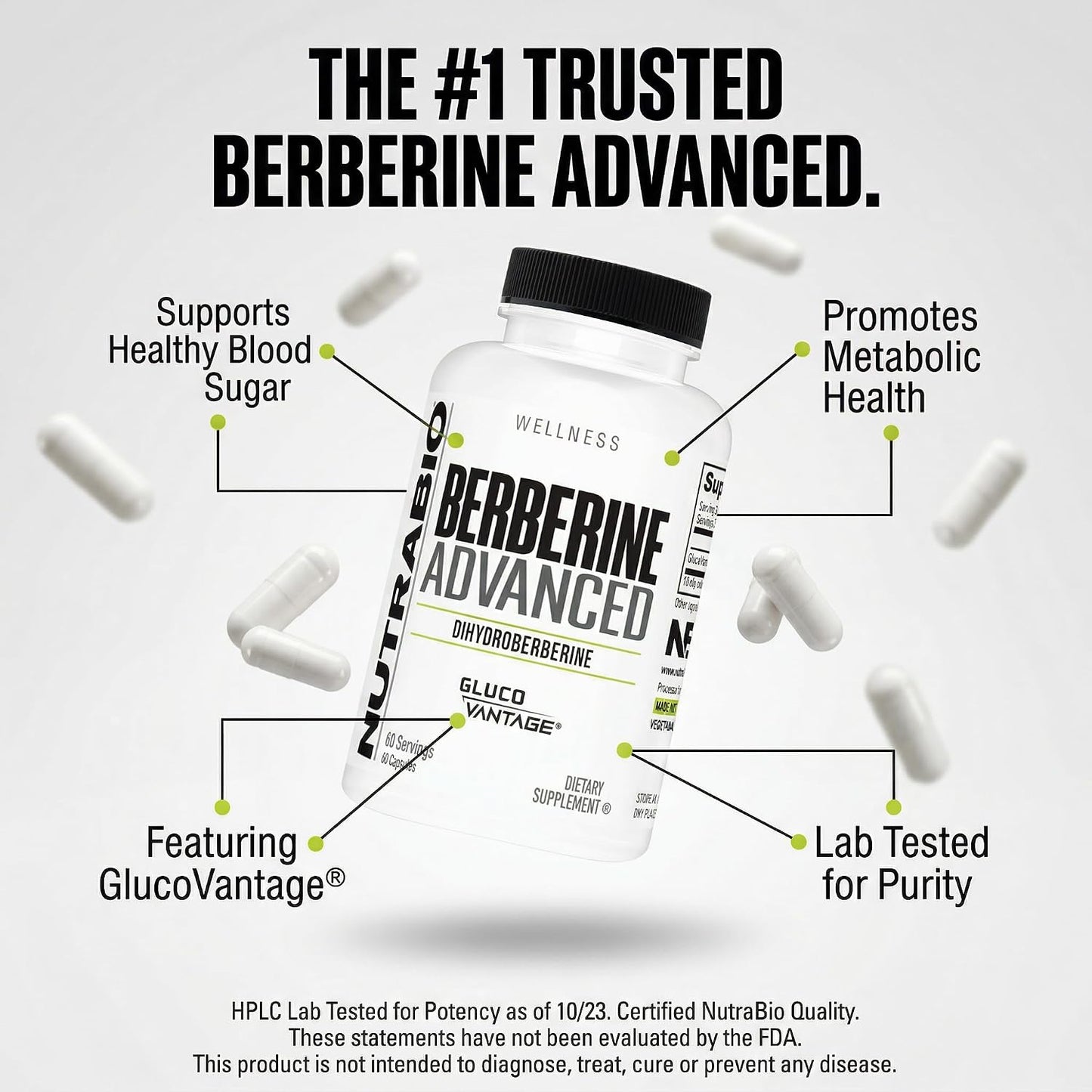 NutraBio Berberine Advanced - Dihydroberberine 200 mg | Carbohydrate Tolerance Support, 60 Capsules - görsel 3