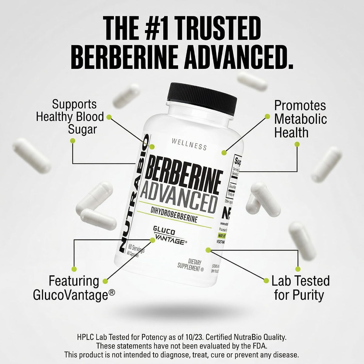 NutraBio Berberine Advanced - Dihydroberberine 200 mg | Carbohydrate Tolerance Support, 60 Capsules - görsel 3