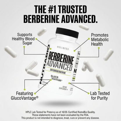 NutraBio Berberine Advanced - Dihydroberberine 200 mg | Carbohydrate Tolerance Support, 60 Capsules