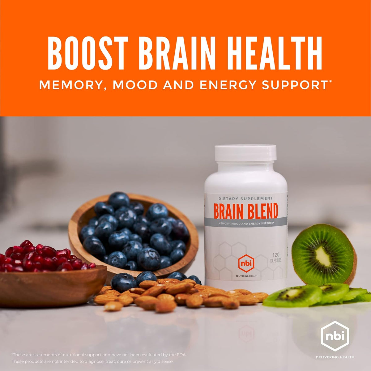 NBI Brain Blend for Memory, Focus, Concentration & Cognitive Function - Caffeine-Free Nootropic with ALCAR, Alpha Lipoic Acid, Huperzine A, Turmeric - 120 Capsules - görsel 7