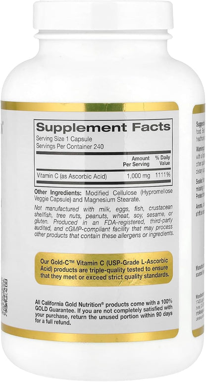 California Gold Nutrition Gold C Pharmaceutical Grade Vitamin C 1000 mg - 240 Veggie Capsules