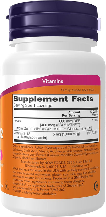 NOW Foods Methyl B-12 (Methylcobalamin) 5,000 µg Lozenges, 120 Count