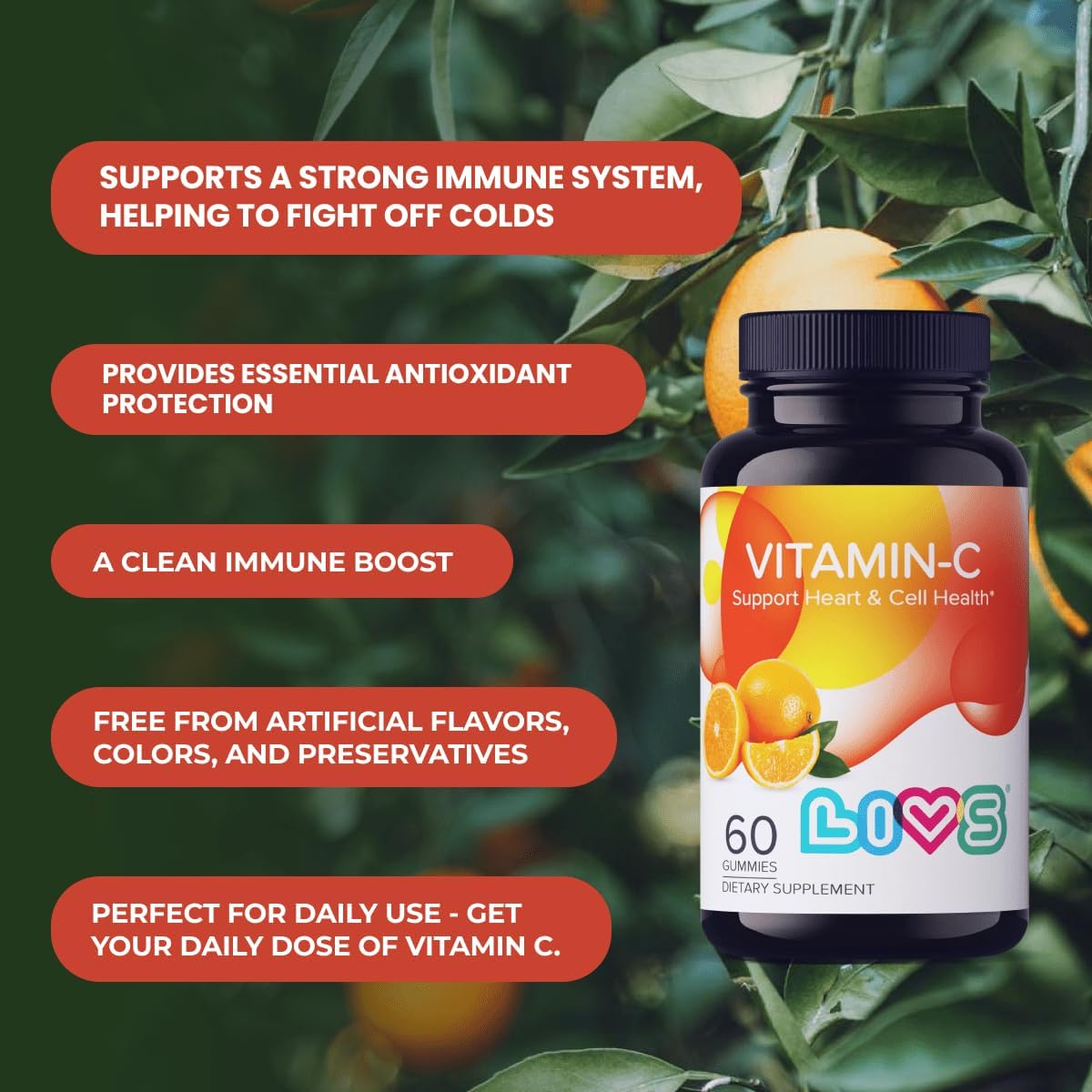 LIVS Vitamin C 250mg Gummies - Immune Support, Vegan, Non-GMO, Gluten-Free - 60 Count - görsel 4