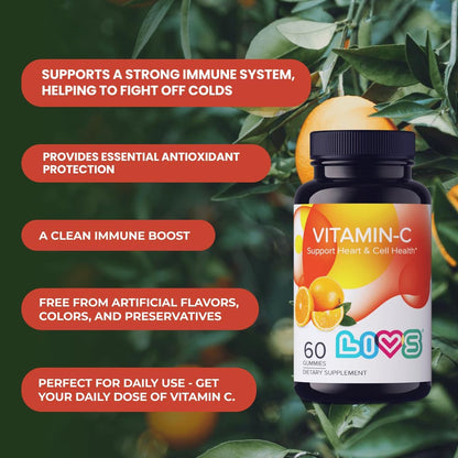 LIVS Vitamin C 250mg Gummies - Immune Support, Vegan, Non-GMO, Gluten-Free - 60 Count
