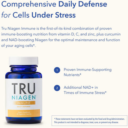 TRU NIAGEN Immune Support Supplement – Daily Defence with Niagen, Vitamin C, D3, Zinc & Theracurmin, 30ct