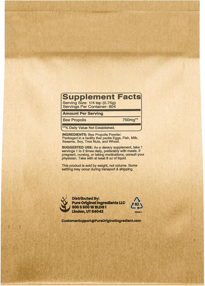 PURE ORIGINAL INGREDIENTS Bee Propolis Powder (454g) - No Fillers, Laboratory Verified, Always Pure