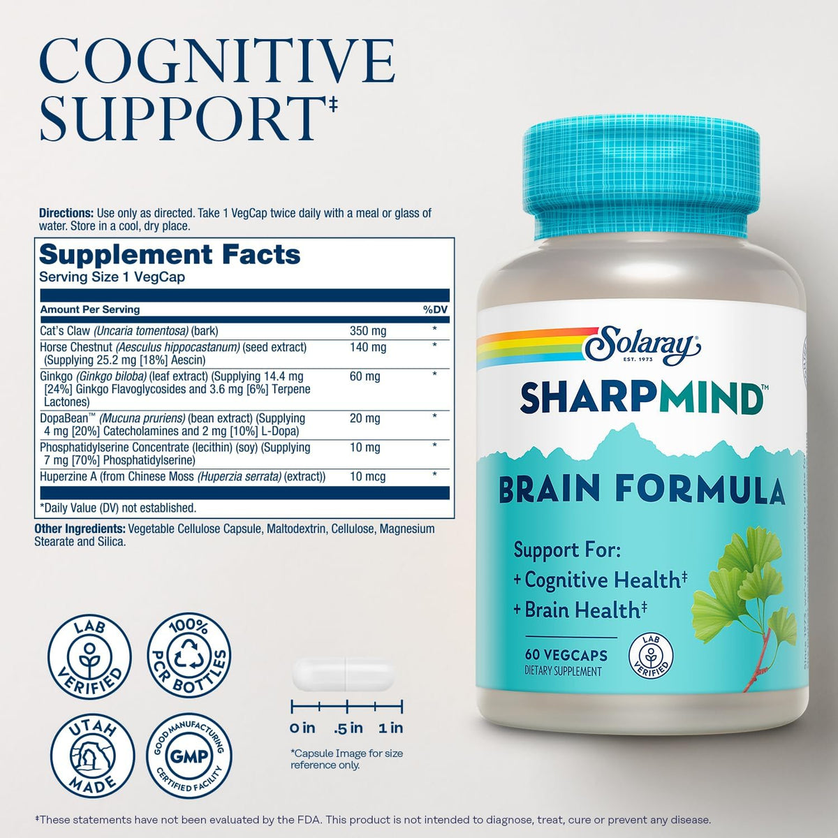 SOLARAY SharpMind Brain Support Formula – Nootropic Cognitive Health Supplement - görsel 2