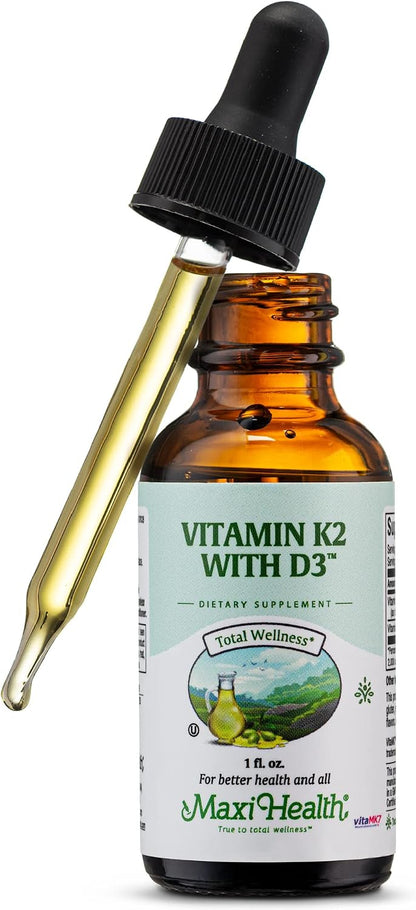 Maxi Health Liquid Vitamin D3 with K2 Drops - Vitamin K2 MK-7 and Vitamin D3 Supplement, 30 ml