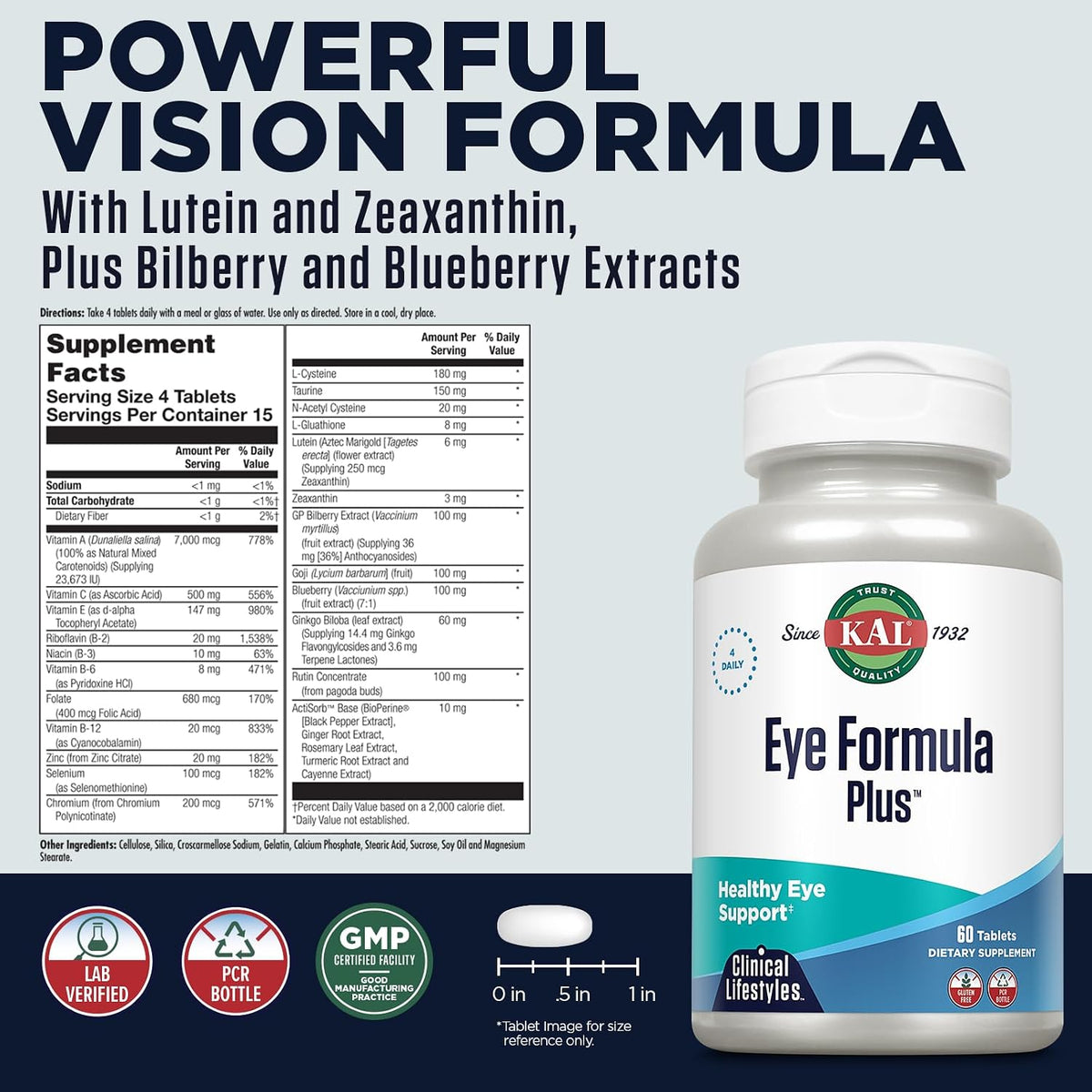 KAL Eye Formula Plus - Eye Health Supplement with Lutein, Zeaxanthin and Bilberry - görsel 2