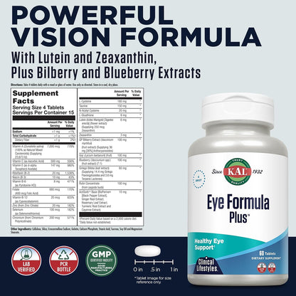 KAL Eye Formula Plus - Eye Health Supplement with Lutein, Zeaxanthin and Bilberry