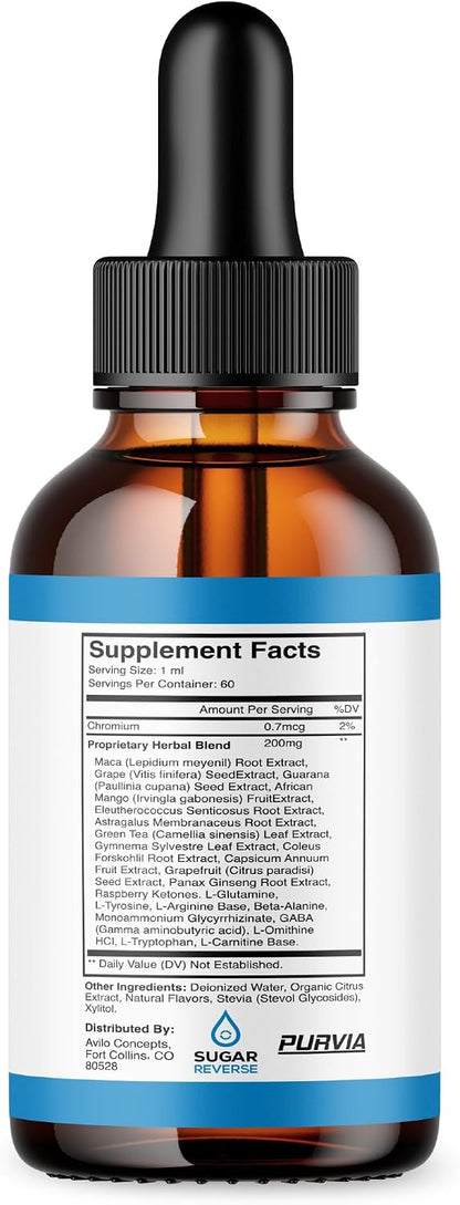 Purvia Sugar Reverse Drops – Advanced Formula Liquid Food Supplement with Chromium