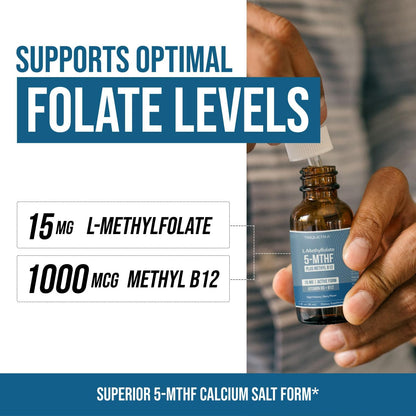 L-Methylfolate 15mg with Methyl B12 Cofactor – High Potency Liquid Sublingual Active 5-MTHF – Organic Berry Flavour – Bioactive Forms Vitamin B9 and B12 (30 ml)