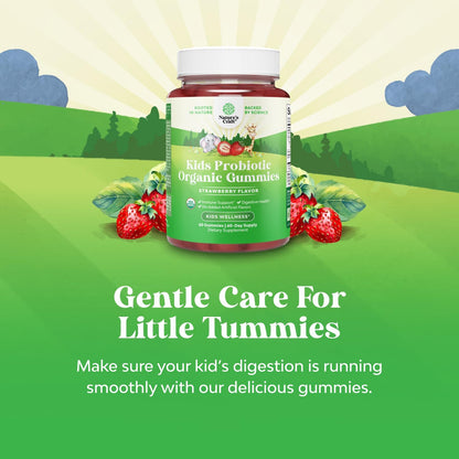 USDA Organic Probiotic Gummies for Children - Vegan Non-GMO Probiotic Gummy for Immunity and Digestive Health - Gentle 2.5B CFU Organic Probiotics - Strawberry Flavour, 60 Gummies (Pack of Two)